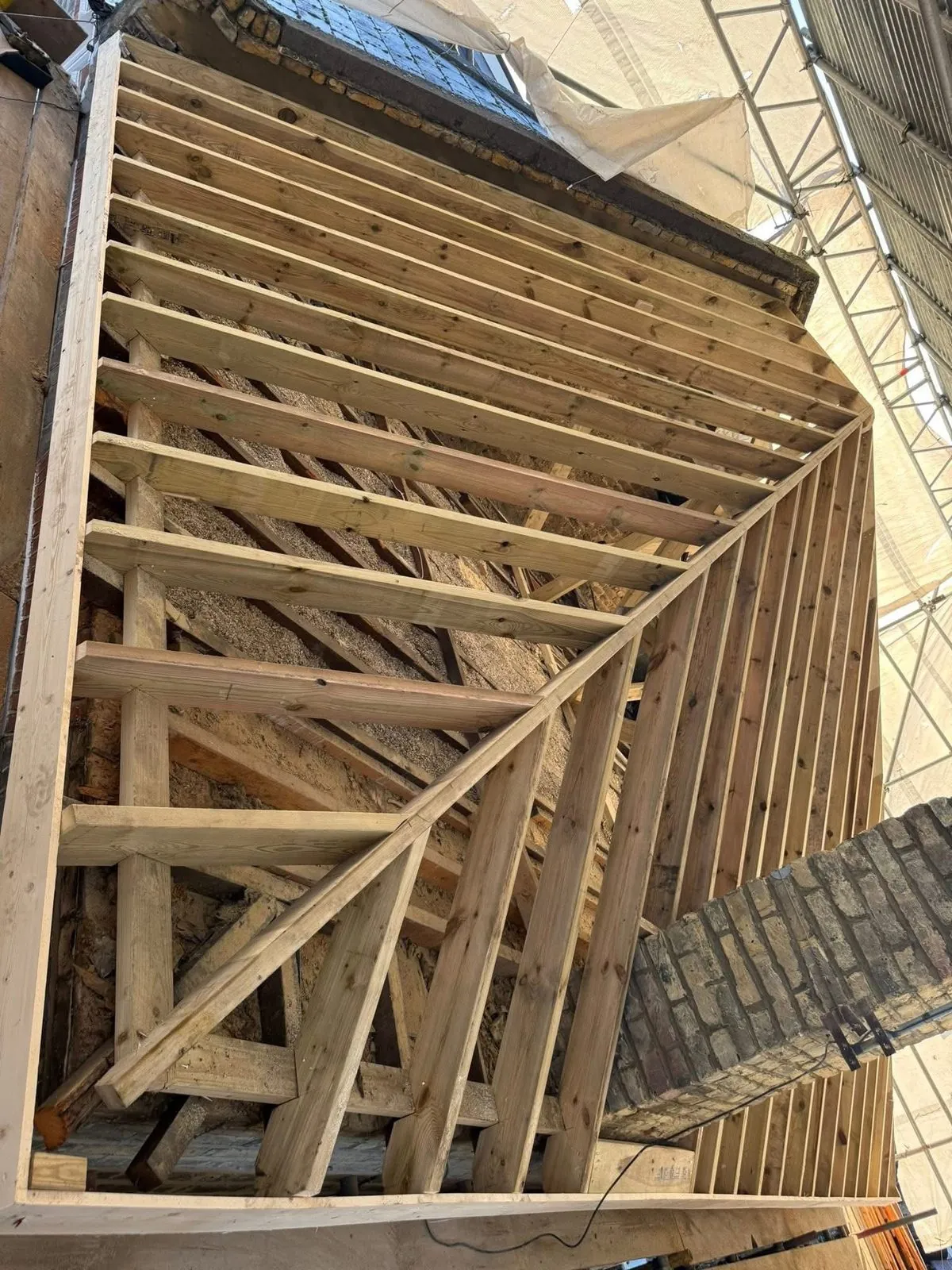 New roof timbers and rafters during a re-roof in Polzeath